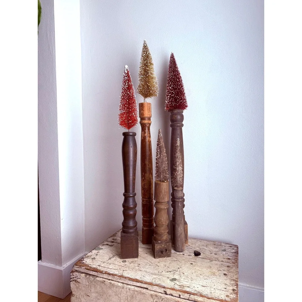 Repurposed Staircase Pedestal Christmas Trees Pipe Cleaner Handmade Holiday‎